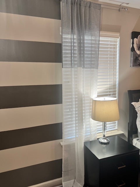 Sheer Linen Rustic Curtain Panels Pair w/Color Block & Rod Pocket (Set of 2)