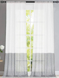 Sheer Linen Rustic Curtain Panels Pair w/Color Block & Rod Pocket (Set of 2)